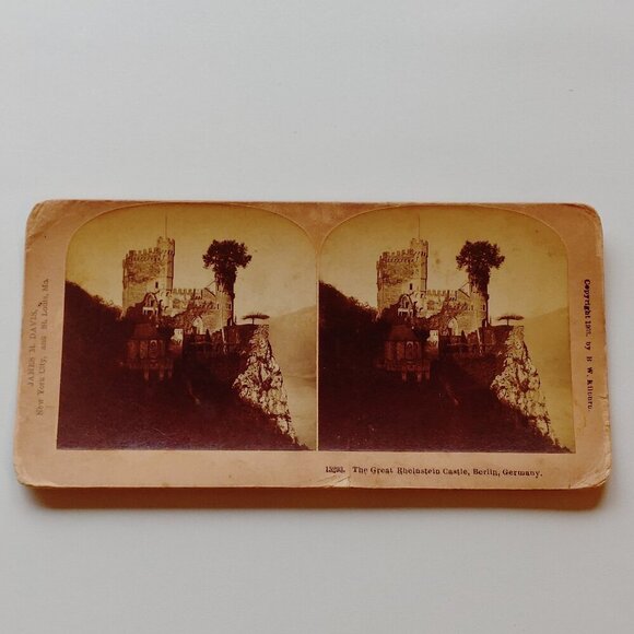 ANTIQUE Stereograph The Great Rheinstein Castle Berlin Germany - Picture 1 of 5
